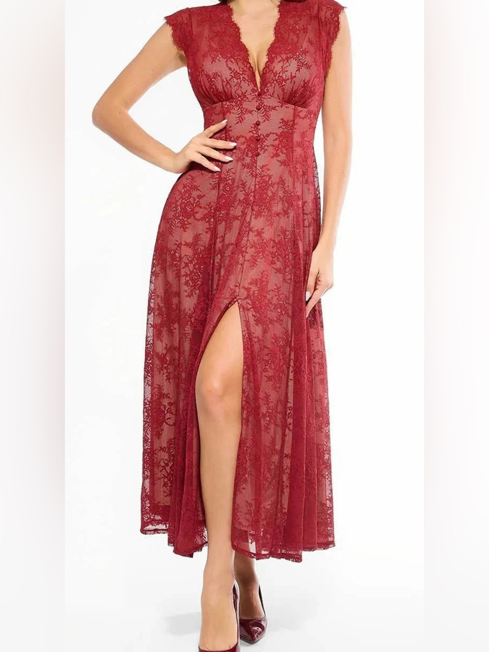 Shapewear Boho Floral Lace Front
Slit Maxi Dress